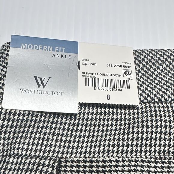 Worthington Modern Fit Pants Size 8 Black White Houndstooth Print Trousers NWT - Picture 9 of 12